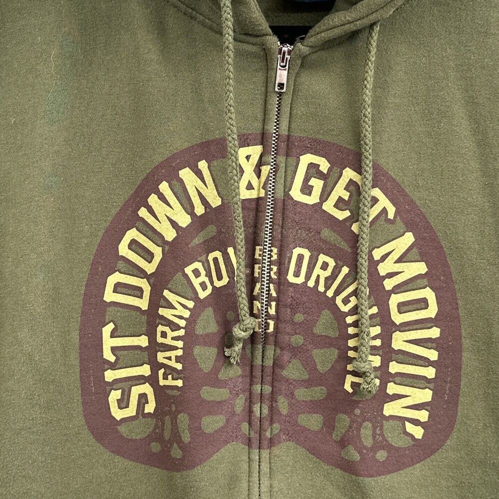 Farm Boy Zip Hoodie Olive Green Graphic Heavy Sweatshirt Adult Size L Workwear - Picture 5 of 12